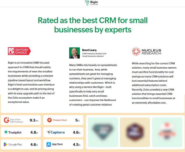 Bigin by Zoho CRM Pricing, Features, Reviews and Alternatives